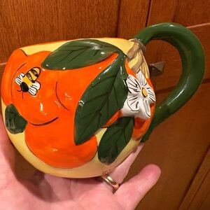 Blue Sky Clayworks Mug Blooming Oranges 🍊 Bee 🐝 Ceramic Round 2021